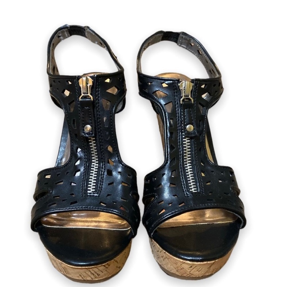 NWOT Carlos by Carlos Santana Geneva Platform Wedge Sandals Black Cork Size 8.5